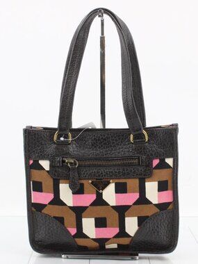 Prada Geometric Canvas & Deerskin Leather Tote